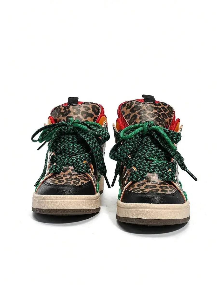 

Leopard Print High-Top Lace-Up Casual Sneakers For Adults