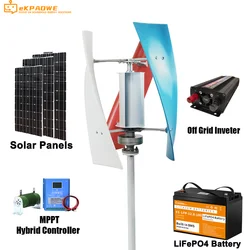 2kw mulino a vento ad asse verticale 12v 24v turbina eolica generatore permanente Maglev energia libera con pannelli solari Inverter batteria Li