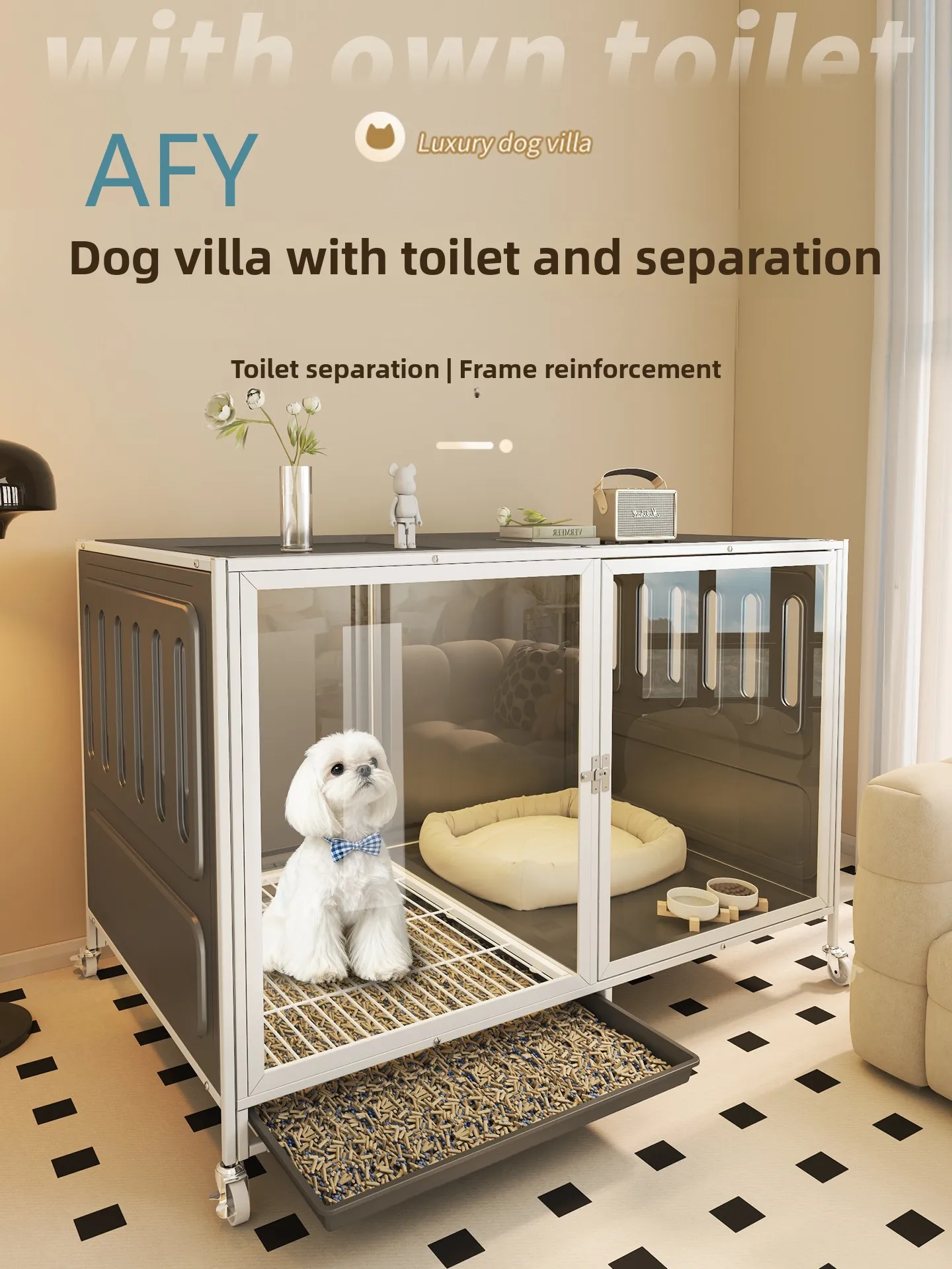 Dog Villa Cage for Small Medium Dogs One Room One Toilet Resin Pet House Easy Cleaning Dog Kennel Outdoor Indoor Dog House