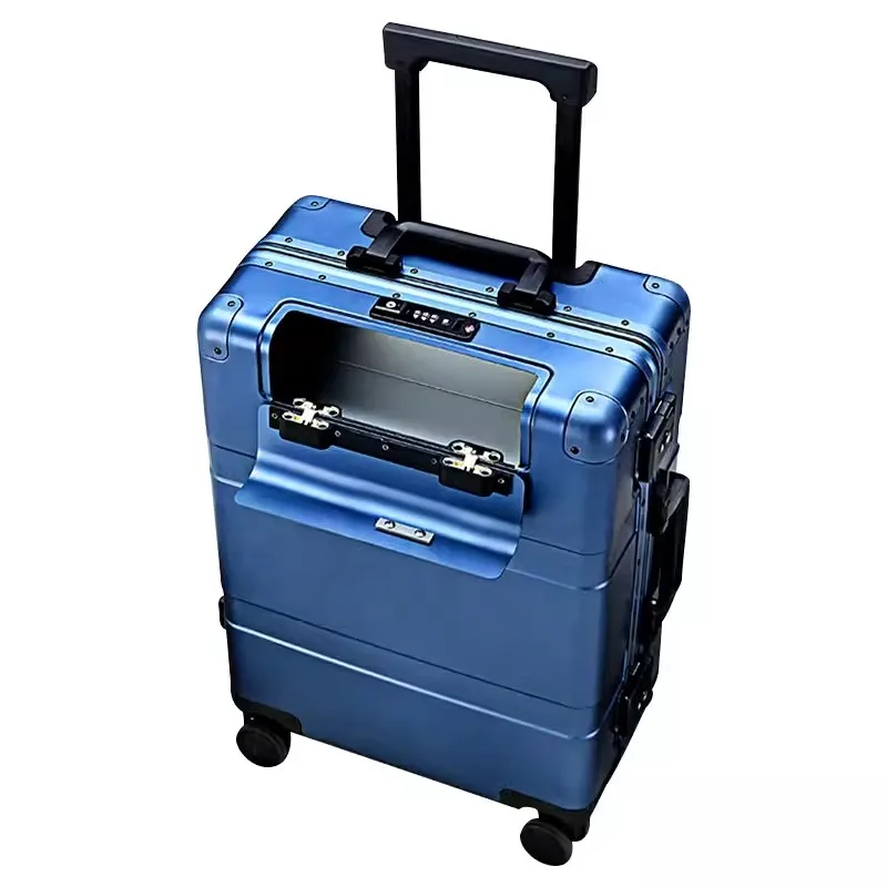 All aluminum magnesium alloy metal suitcase is sturdy and durable, with a front opening for photography and business travel