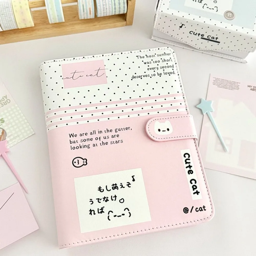 

Модный портативный Kawaii A5 блокнот с отрывными листами из искусственной кожи в горошек с изображением кота, защита для фотокарт, переплет, коллекционная книга, школьный офис