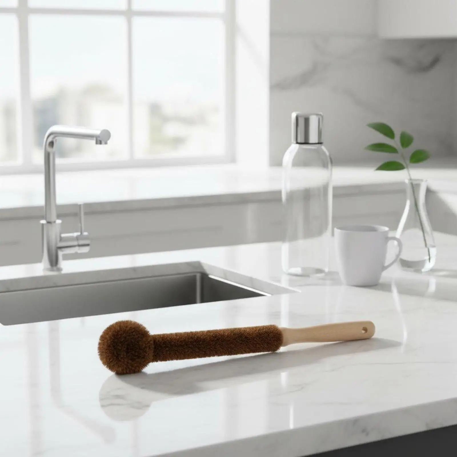 Bottle Cleaning Brush Long Handle Coconut Fiber Scrubber for Kitchen Cup Thermos Vase Cleaning