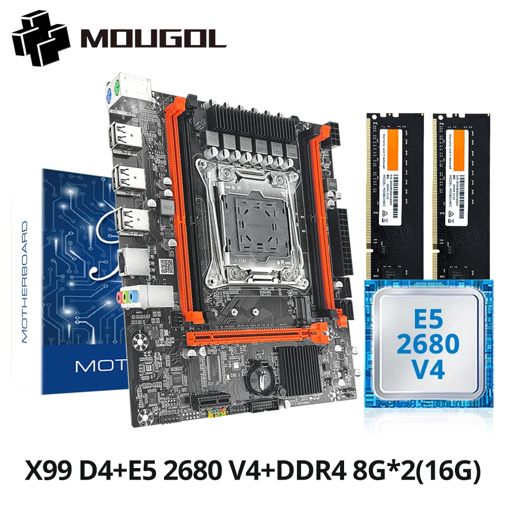 

MOUGOL X99 Gaming Motherboard Set with Intel Xeon E5 2680 V4 & DDR4 16G(2*8G) 2133MHz Dual Channel RAM M.2 NVME for Desktop PC