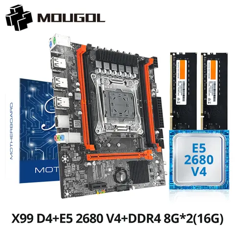 MOUGOL X99 Gaming Motherboard Set with Intel Xeon E5 2680 V4 & DDR4 16G(2*8G) 2133MHz Dual Channel RAM M.2 NVME for Desktop PC