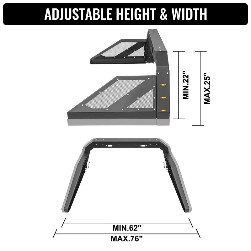 Multifunctional Adjustable Pickup Roll Bar With 6 Amber Side Marker Lights Universal Offroad Truck Chase Rack Exterior Accessori