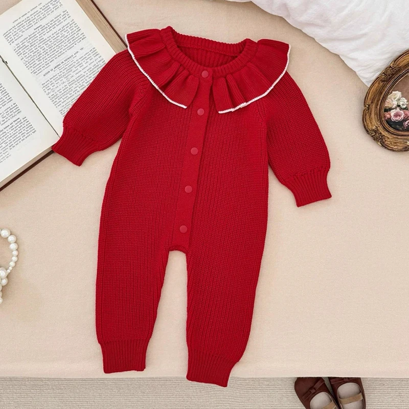 عيد الميلاد طقم قطعة واحدة للأطفال الخريف الرضع الحياكة الجولة الرقبة بذلة الوليد Sprog بلون البلوز رومبير الخريف سترة الموضة #3