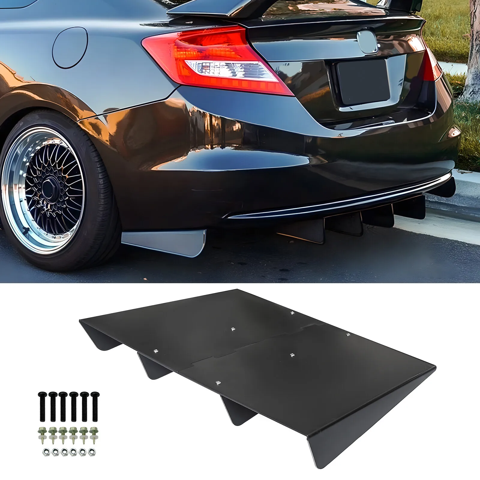 

Universal 22x20" 4 Shark Fins Rear Bumer Diffuser Assembly Cover Unpainted ABS