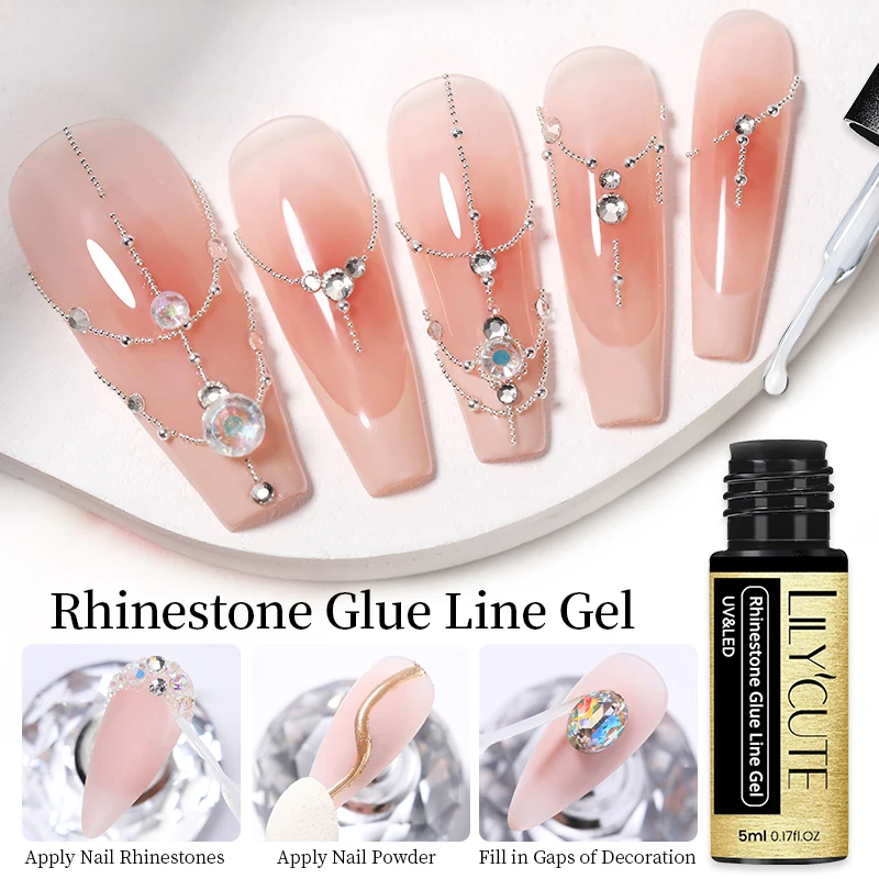 LILYCUTE 5ML Rhinestone Glue Line Gel Nail Set Nail Art Glitter Rhinestone Crystal Gems Jewelry Bead Manicure Decoration