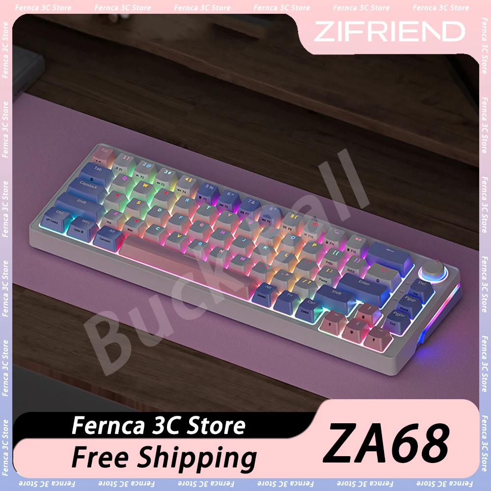 

ZIFRIEND ZA68 Mechanical Keyboard Tri Mode Wireless Multifunctional Knob RGB Gaming Keyboard Hot Swap Pc Gamer Accessory Office