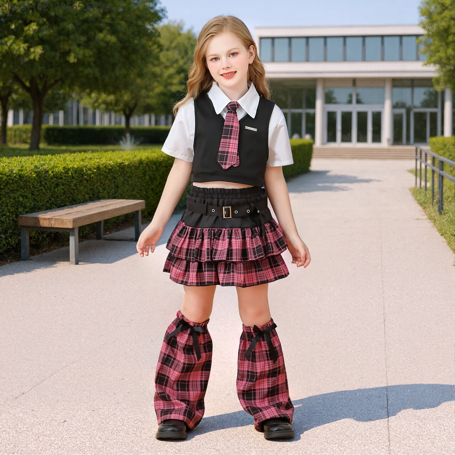 

Chicas Hip Hop Clothing Crop Top Plaid Street Dance Skirts Enfant Sweet Jazz Cheerleader Costumes Streetwear Clothes Sets Y2k
