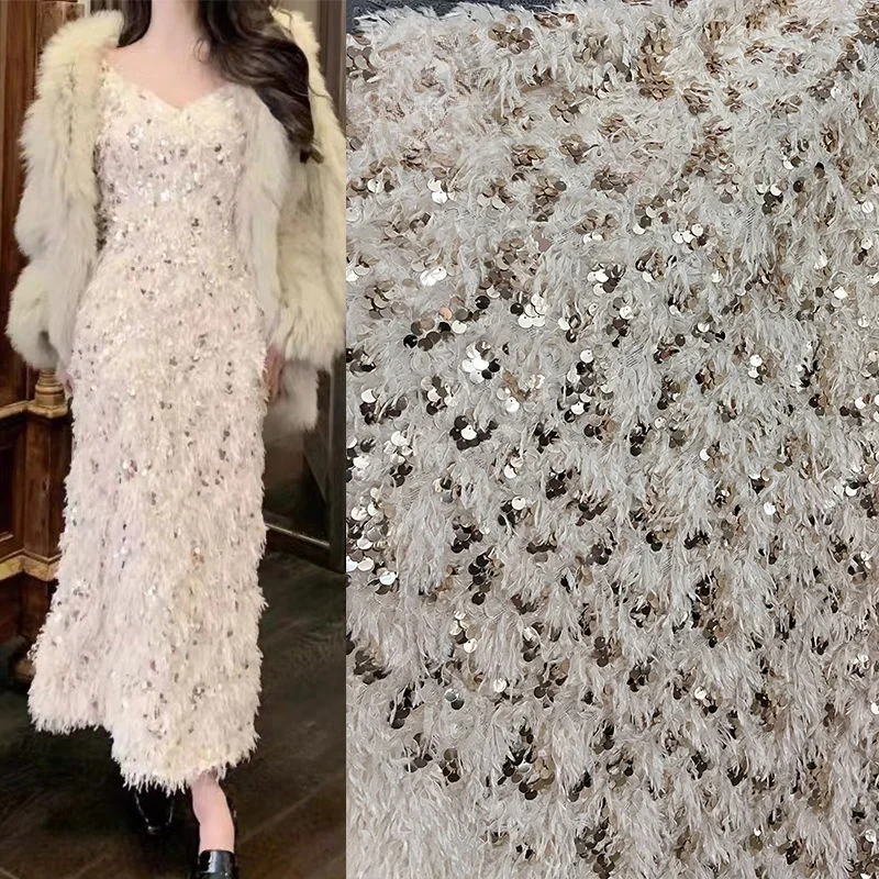 Off White Feather Sequin Embroidered Fabric Soft Dress Dress Top Suspender Clothing Designer Fabric