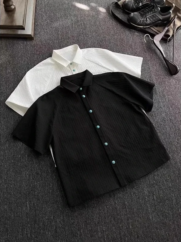 Ocean Tear Men's Shirt Summer Loose Fit Short Sleeve Turquoise Classic Style Cleanfit Jacket Casual Breathable Antibacterial