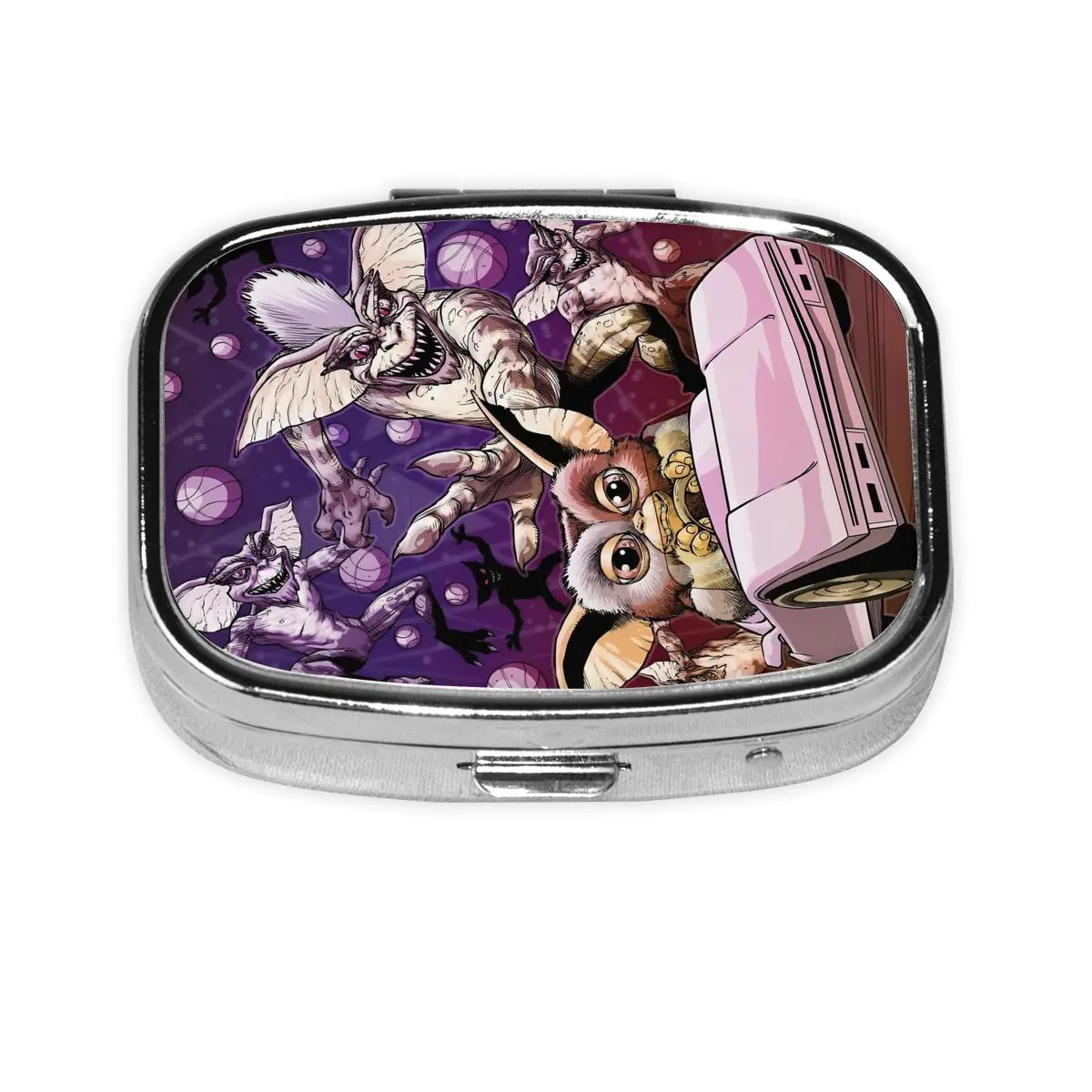 G-Gremlinses صندوق حبوب معدني مدمج موغواي مونستر رعب ريترو الخيال العلمي 2-مقصورة مربع علبة حبوب منع الحمل الحاويات للمحفظة