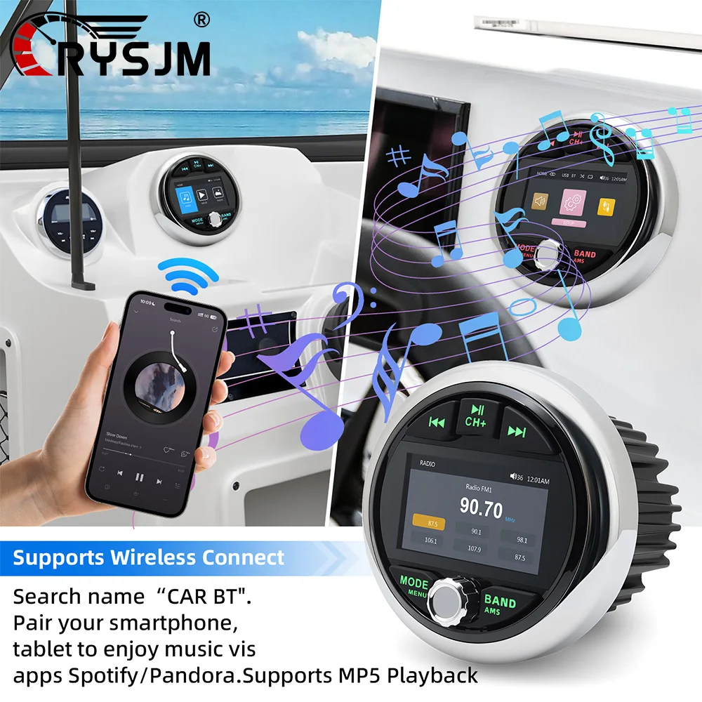 

Boat Radio MP5 Marine Stereo Source Media Player AM FM Receiver Video Play Bluetooth-compatible for ATV UTV SPA RZR USB Port