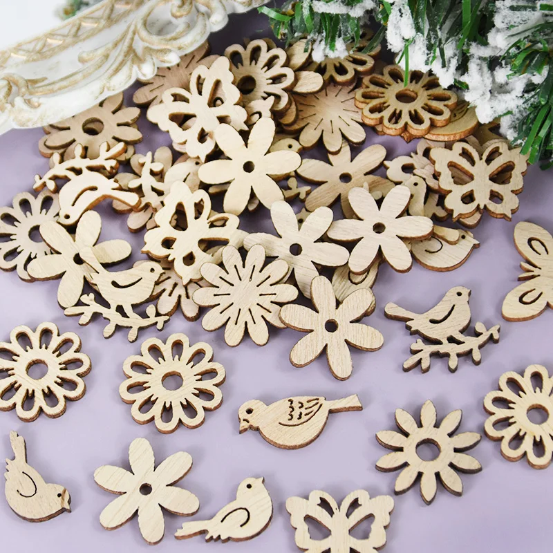 Mix 50Pcs Christmas Wooden Ornaments Wood DIY Crafts Pendants Xmas Tree Hanging Decor Christmas Decorations For Home Navidad