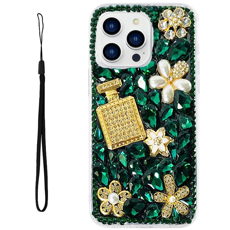 

Flowers Case For Samsung Galaxy S24 S25 S22 S21 FE S 21 Ultra S23 Plus S21Plus S21FE S22 Ultra Lanyard Phone Cover Crystal Gem