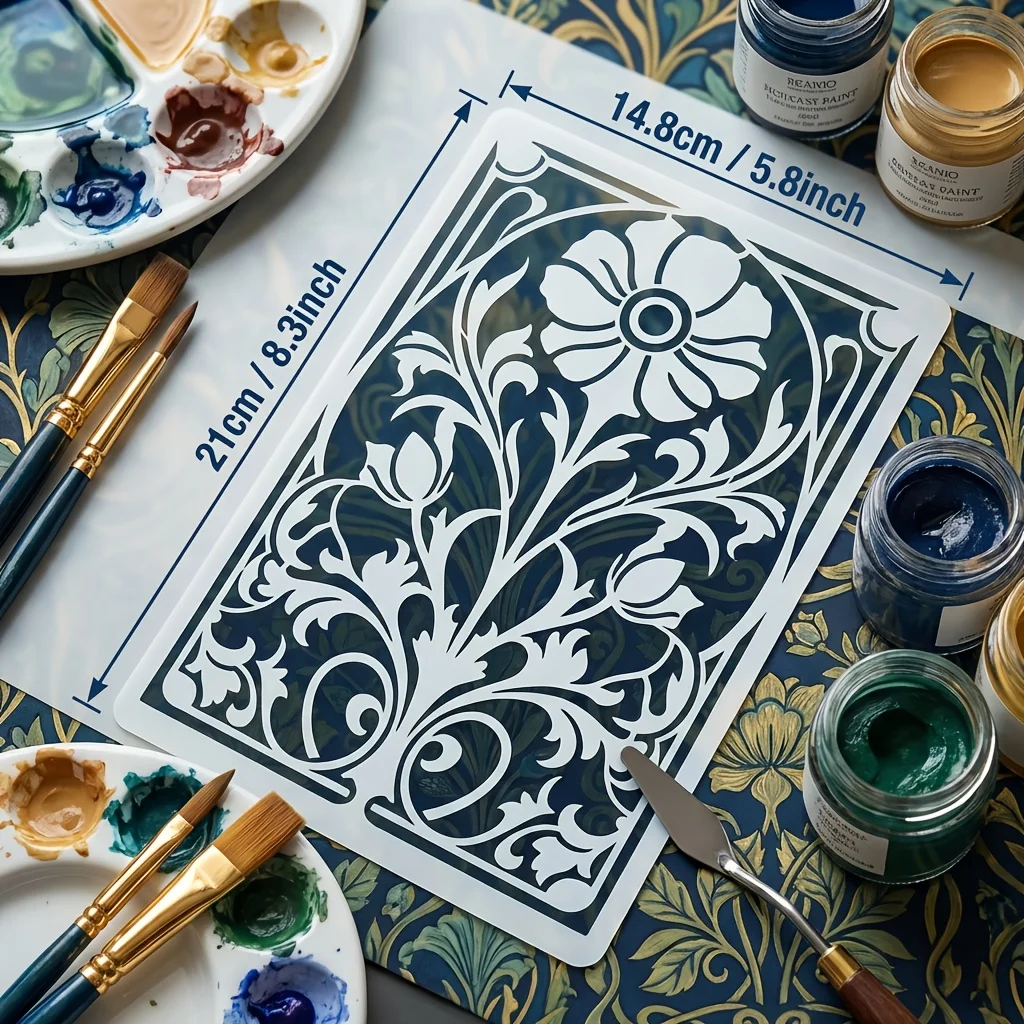 3PCS 5.8x8.3 Inch Victorian Floral Stencils Reusable PET Art Nouveau Templates for Scrapbooks Gift Tags Furniture Makeovers