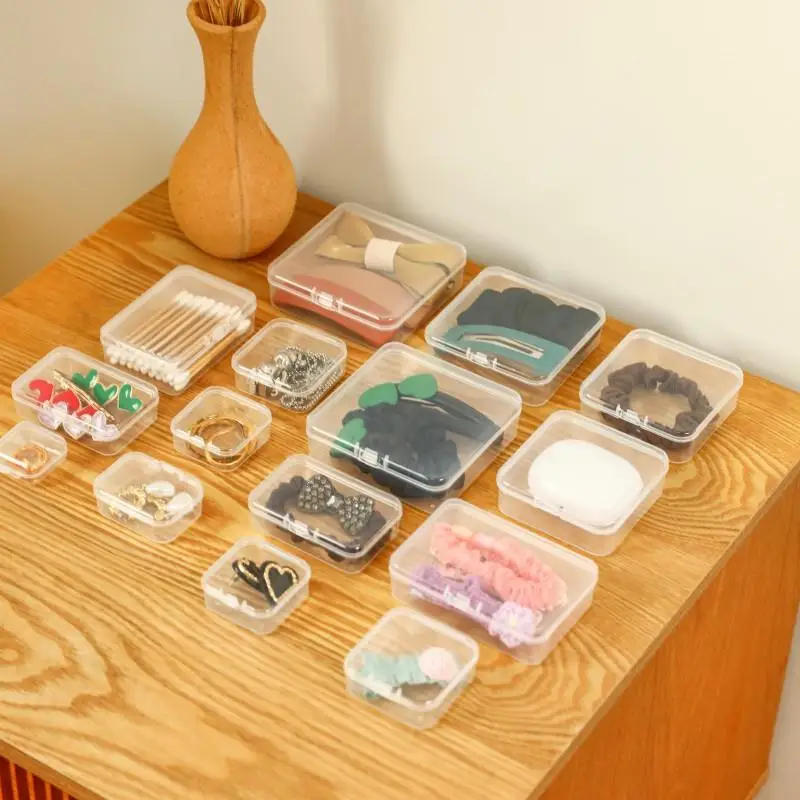 Transparent Plastic Rectangular Storage Box Jewelry Accessories Nail Art Packaging Gold Parts Organizer Box Simple Style