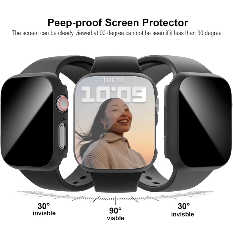 Privacy Tempered Glass+Case For Apple Watch Cover 45mm 41mm 44mm 40mm Anti-Peeping Screen Protector For iWatch 9 8 7 6 5 4 SE