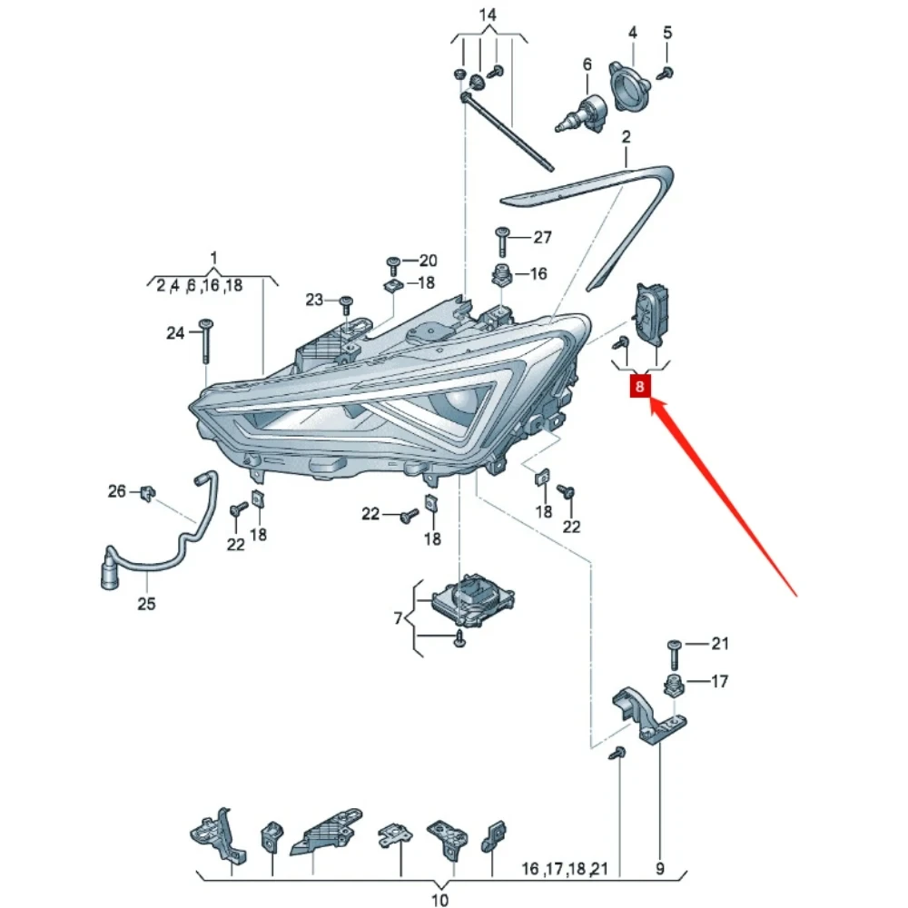 좌석용 LED DRL 칩, CUPRA Leon Tarraco 주간 러닝 라이트, 황변 개선, 미백 개선, 5FJ941475, 5FJ941476