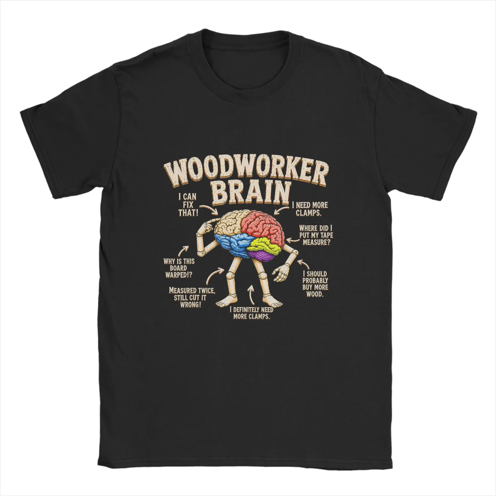 Woodworker Brain Funny Woodworking Men T Shirt  Novelty Tee Shirt Short Sleeve Crew Neck T-Shirts Cotton Birthday Gift Clothes