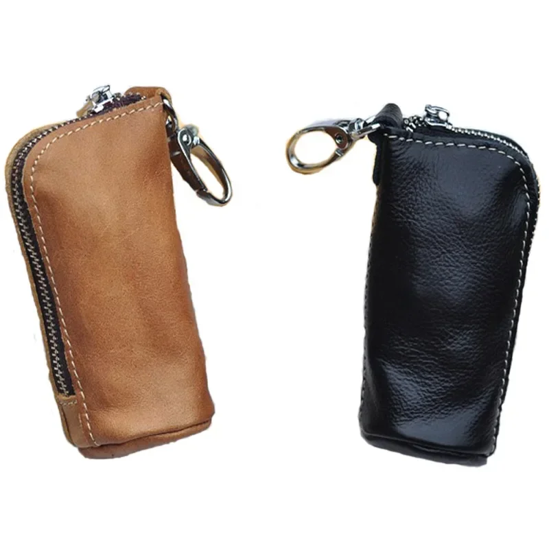 Men Key Bag Genuine Cow Leather Buckets Keys Cases Pouch Zipper Keychain Auto Car Key Case Bag Women Home Key Holder
