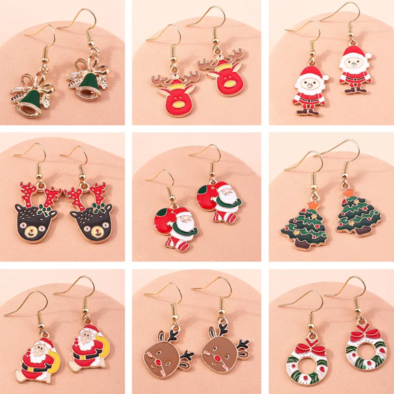 Cute Merry Christmas Drop Earrings for Women Christmas Tree Santa Claus Deer Bell Dangle Earrings Girls Party Jewelry Gifts