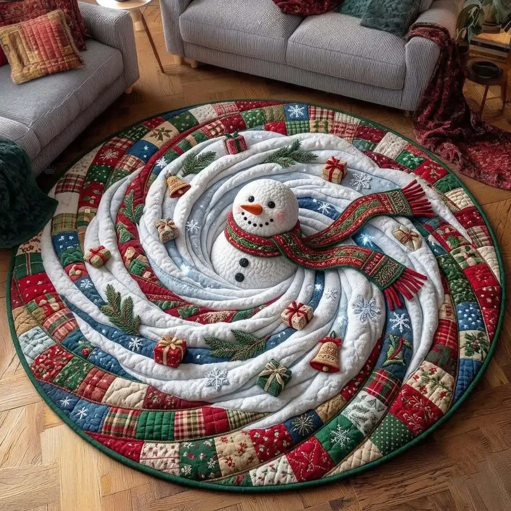 Vintage Christmas Santa Snowman Round Rug 3D Optical Illusion Area Rug Beautiful Entryway Living Room Bedroom Soft Floor Mat