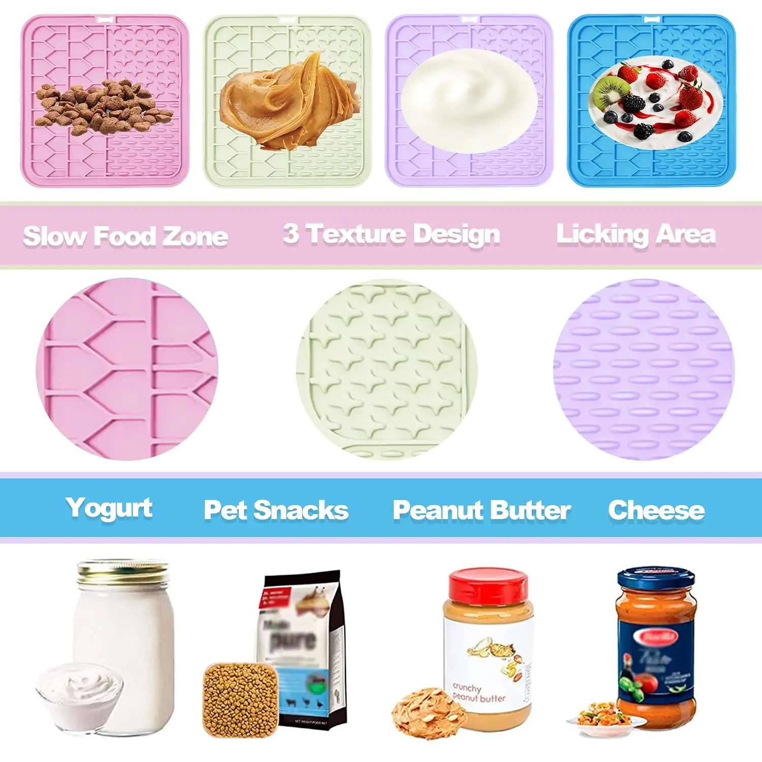 Lick Mat for Dogs & Cats, Slow Feeder Pad with Suction Cups for Anxiety Relief Bathing Grooming, 4Pack, Customized