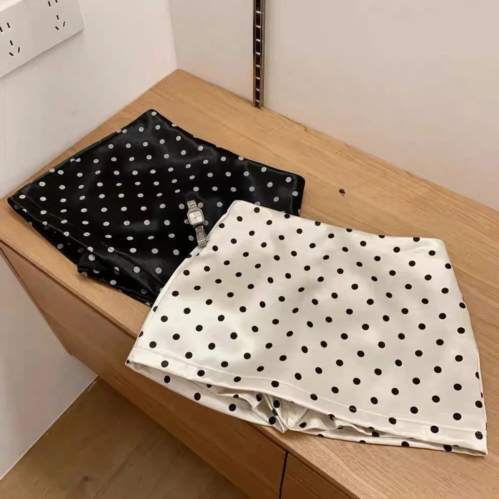 Temperament Satin Polka Dot Minimalist Skirt Women's Summer New Slim Low Waist Hip Wrap Skirt Age-reducing A-line Short Skirt