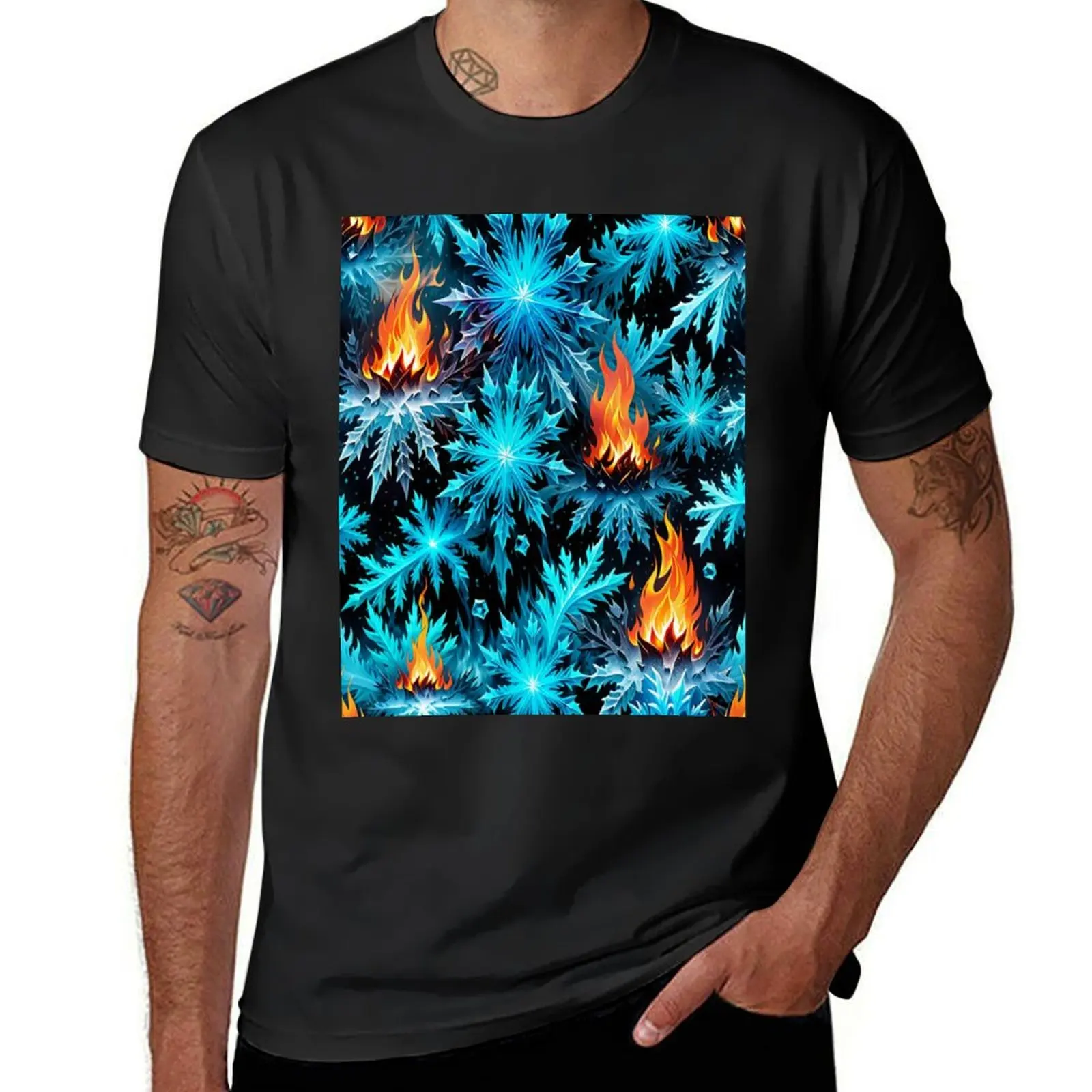 Ice Crystals and Fires Seamless Pattern T-Shirt graphics customs design your own hippie clothes mens vintage t shirts