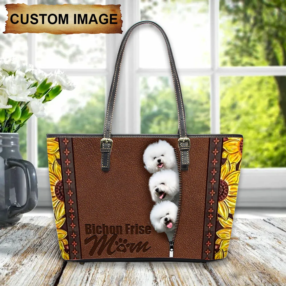 New Luxury Design Handbag Bichon Frize Pattern Shoulder Bags Women Vintage Top-handle Tote Custom Name Fashion PU Leather Clutch