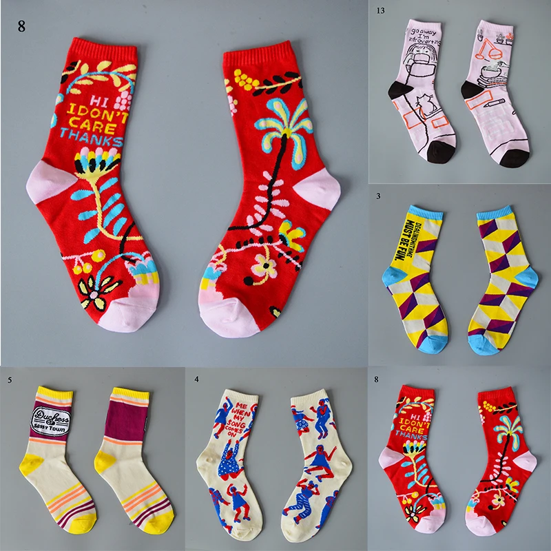 Fashion Printed Women Socks Colorful Cartoon Cotton Socks Mid Tube Socks Personalized Creative Casual Winter Warm Thick Socks