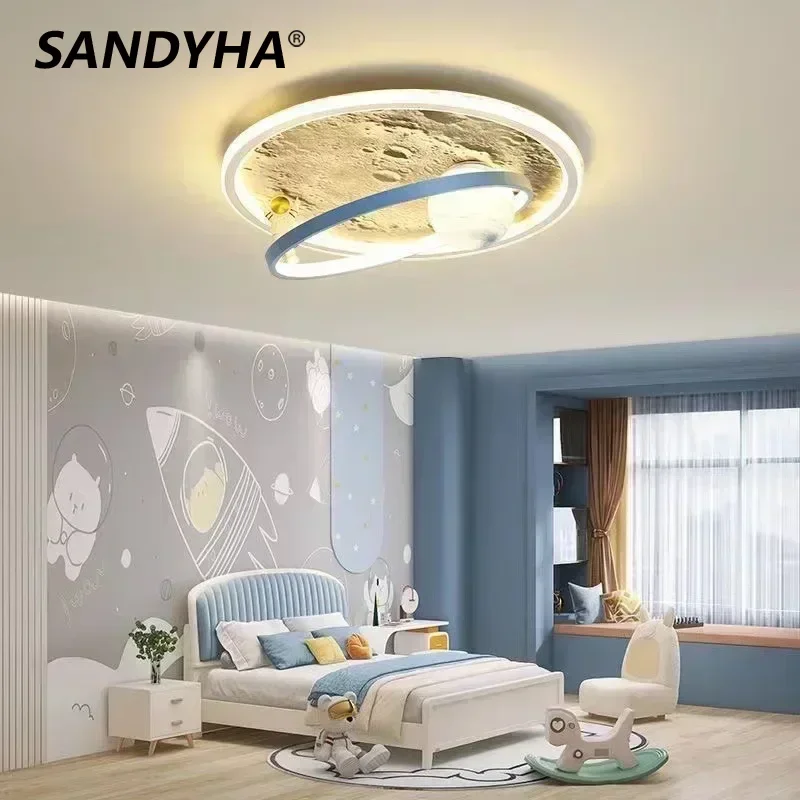 SANDYHA Nordic LED Ceiling Light Creative Lamp Chandeliers for Bedroom Kids Room Planet Astronauts Restaurant Home Decor Lustre