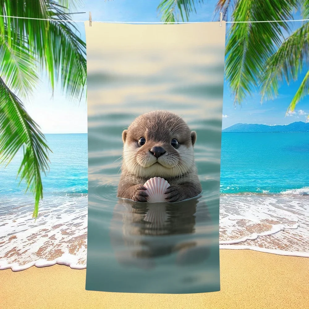 Adorable Otter with Shell Beach Towel Soft Watercolor Art Towel for All Ages Great for Pool Days and Family Outings