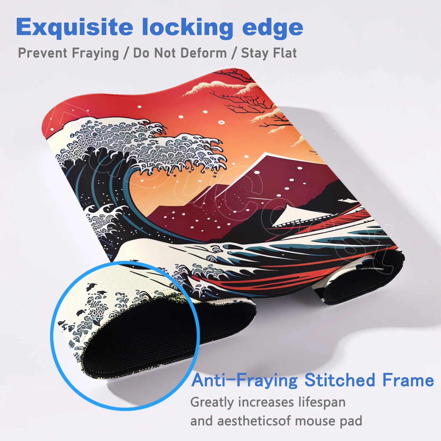 Большой коврик для мыши 1200x600 мм, расширенный игровой коврик для мыши Black Sea Wave, настольный коврик с прошитыми нескользящими резиновыми ковриками для клавиатуры