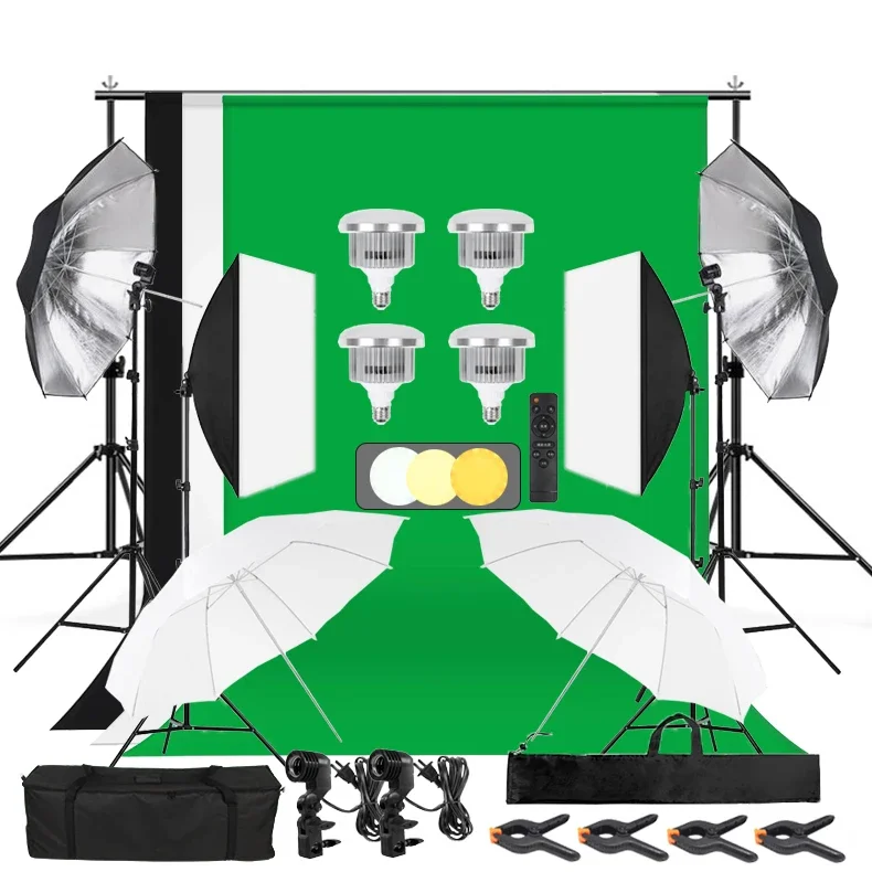 （2026）hot Photo Studio Lighting Kit Softbox Set Backdrop Tripod Stand Kits Photographic Umbrella Light Soft Box with Bulbs