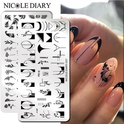 NICOLE DIARY French Nail Art Stamping Plate Geometry Wave Line Flower Leaf Image Nail Stamp Templates Gel Polish Printing Plate
