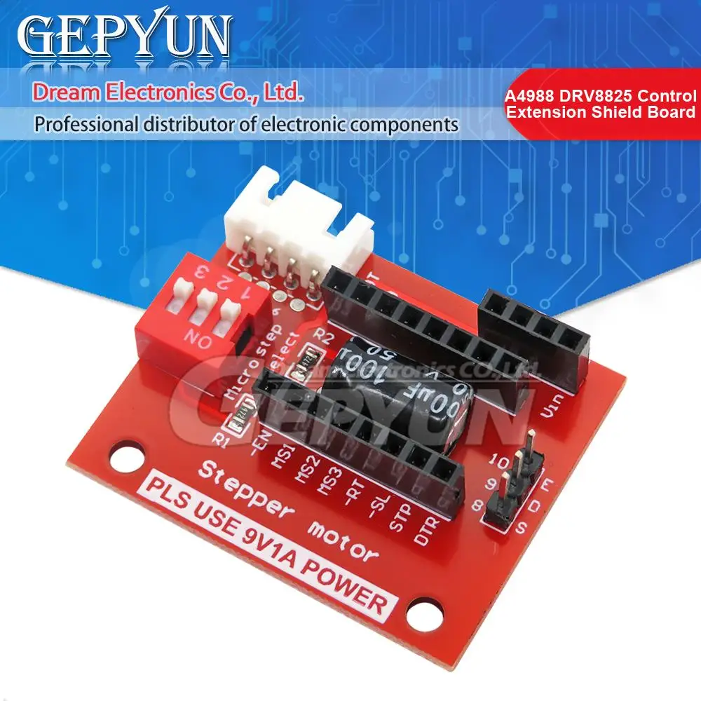 Stepper Motor Driver com dissipador, peças de impressora 3D, controle Extensão Shield Boards, RV8825, A4988