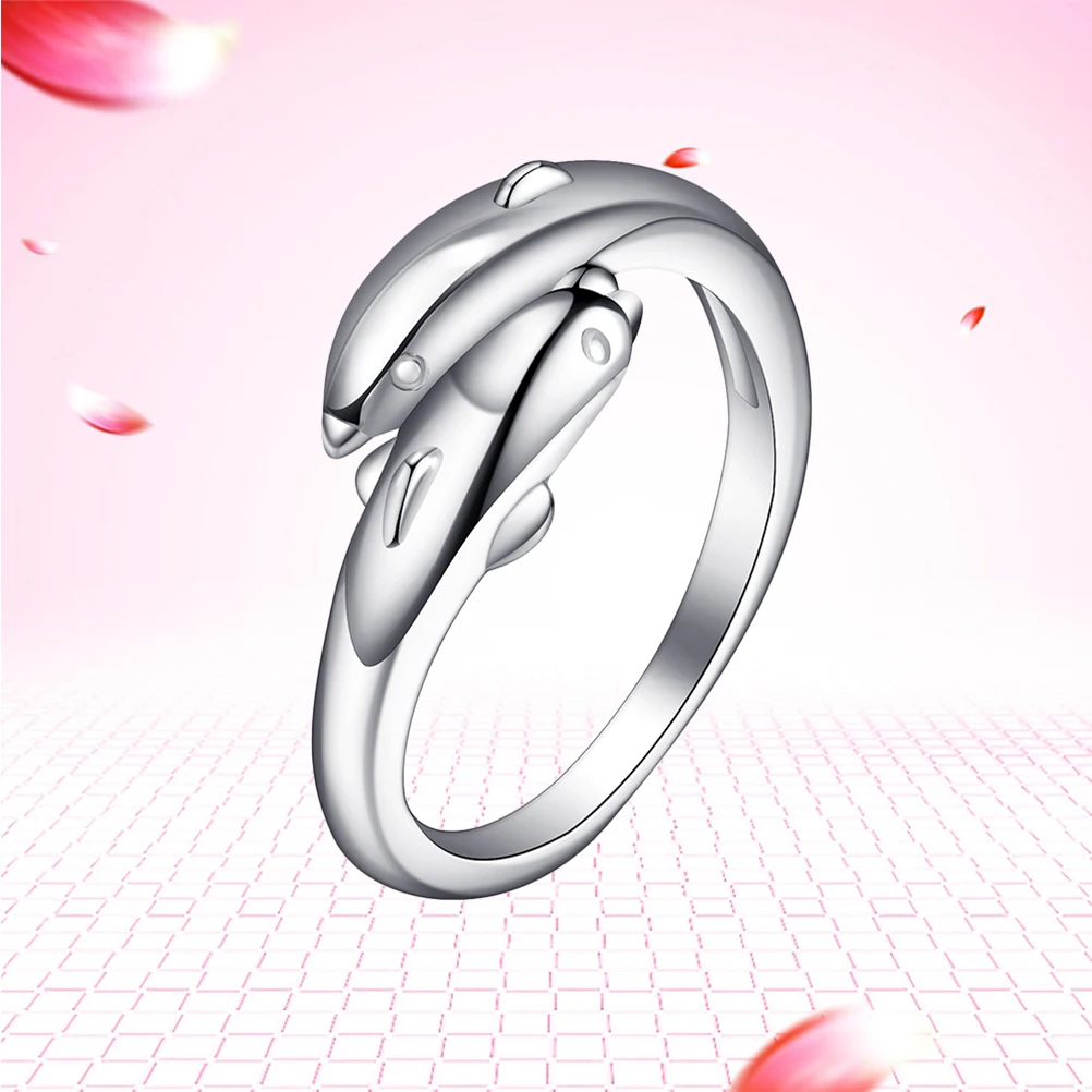 Adjustable Alloy Rings Ring Double Dolphin Ring Double Dolphin Design Party Adjustable Rings Wedding Silver Color