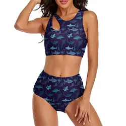 Blue Sharks Bikini Swimsuit Sexy Camo Camouflage High Waisted Bikini Set Two Piece Set Swimwear Push Up Beach Feminine Bikinis