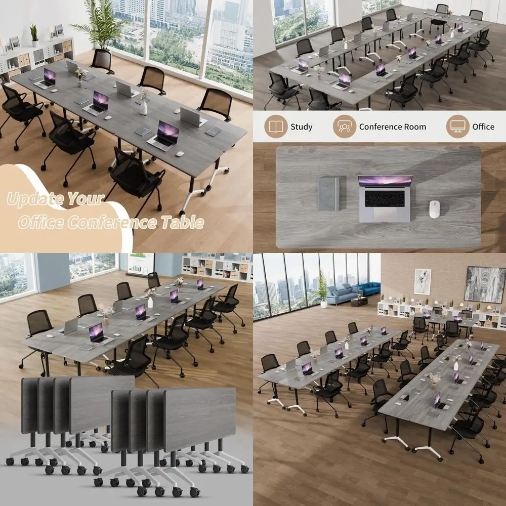 

Large 8-10 Person Rectangular Conference Table for Office, Training, Seminars, Schools - Solid Wood, Set of 6, 55