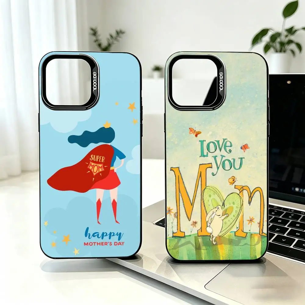 Best Mom mother day Phone Case For iPhone 17,16,15,14,13,12,11 Plus,Pro Max,XS,Colored Silver Plated Inside Cover