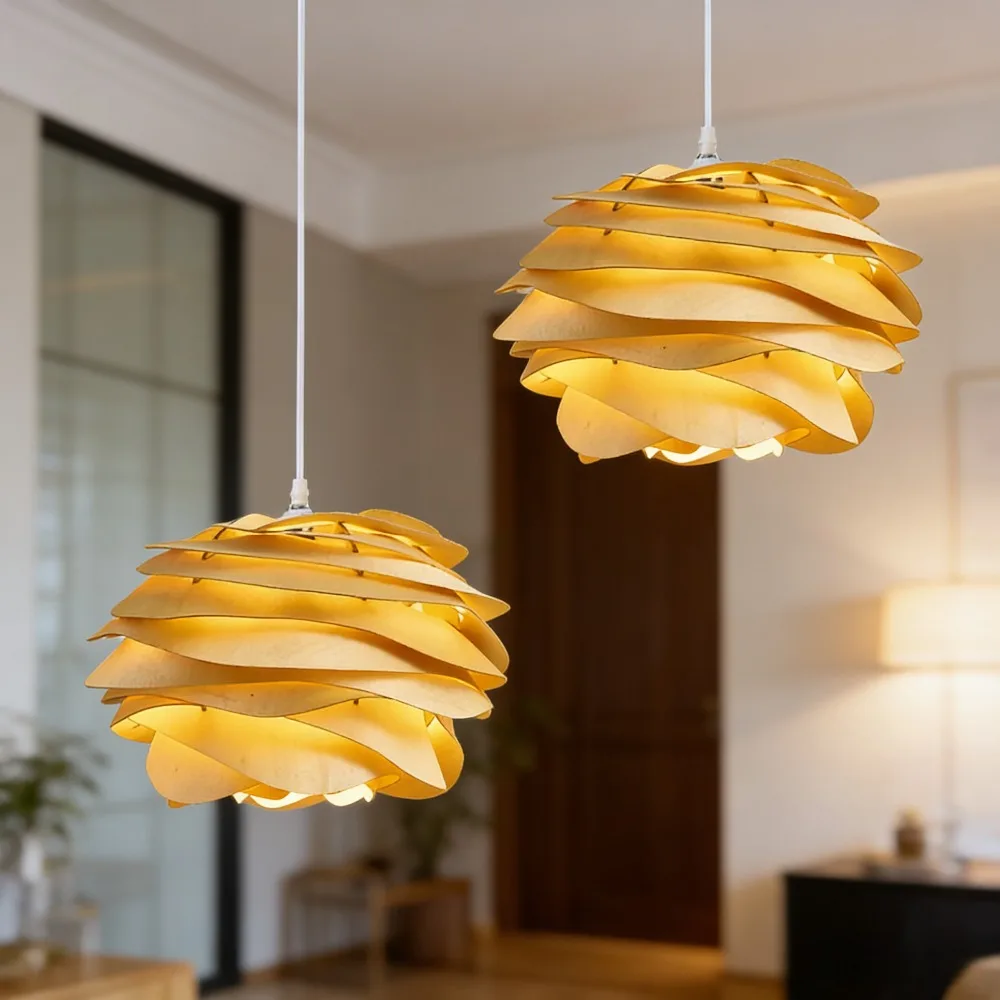 JOYINLED Modern Wooden Art Chandelier 30CM Creative Wood Rose Pendant Lights Home Decor Ceiling Lamps E27 Ceiling Light Fixture
