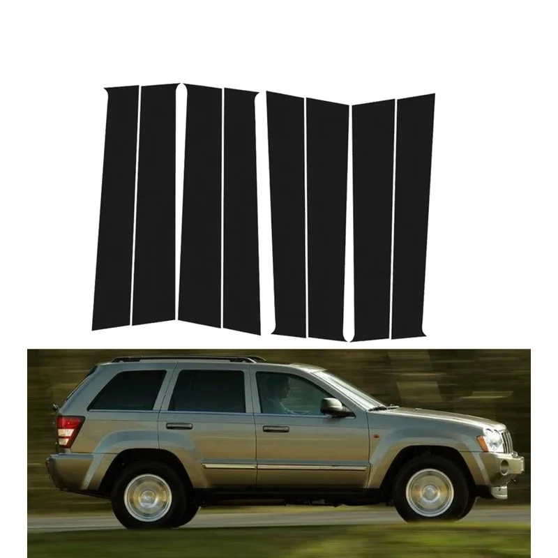 Glossy Black Pillar Posts Fit For Jeep Grand Cherokee WK 2005 2006 2007 2008 2009 2010 Window  Trim Cover Decal Stickers