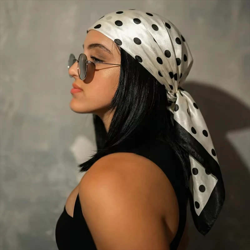 2026 New Dot Print Hijab Scarf For Women Shawl Neckerchief Female Hair Bands Head Wraps Headband Foulard Satin Hijab Bandana view 2