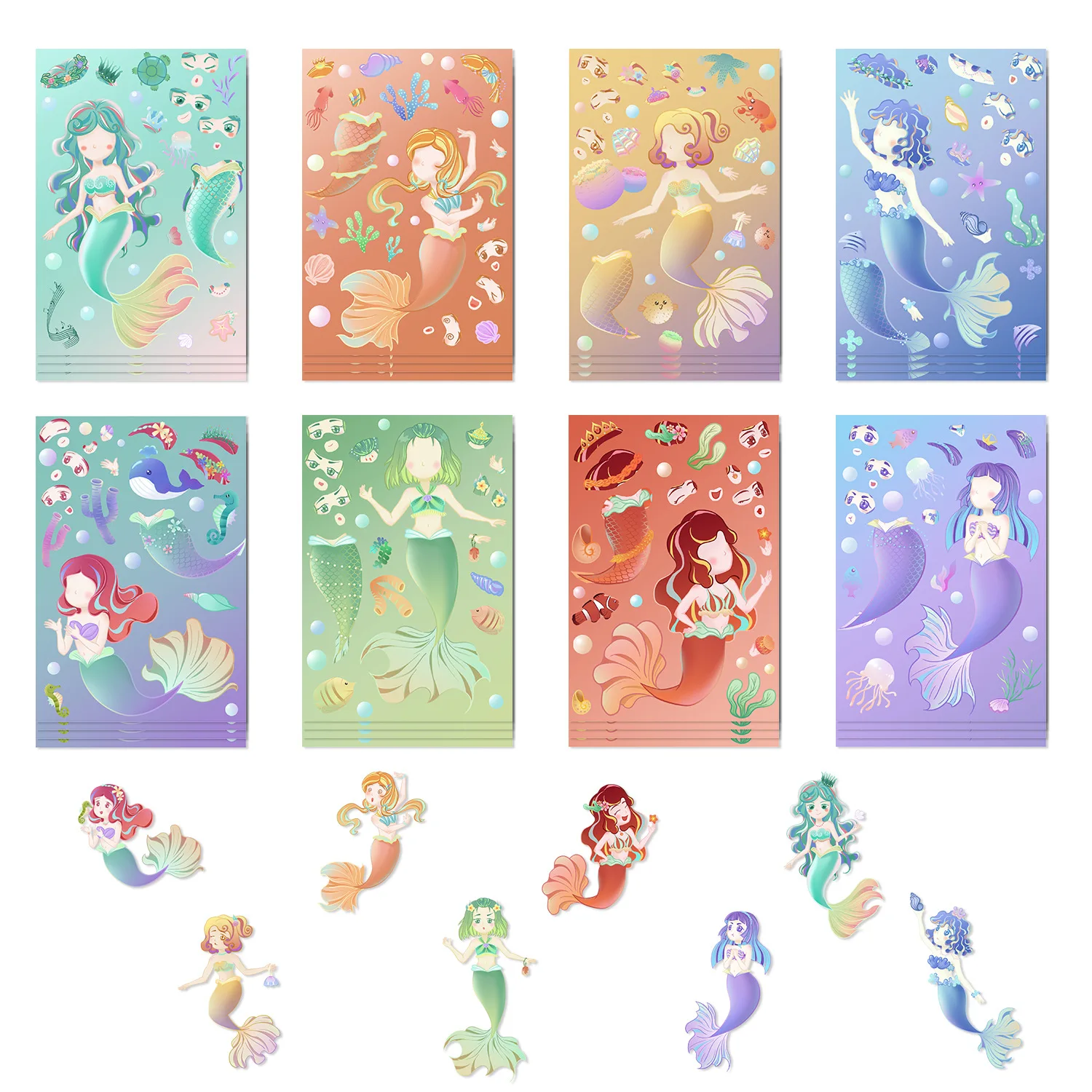 8Sheets Little Mermaid DIY Puzzle Stickers for Kids Cartoon Dress up Jigsaw Stickers Children's Creative Toys