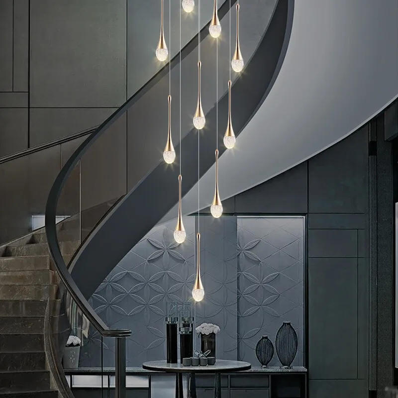 Modern minimalist stair chandelier creative soft light duplex chandelier restaurant villa rotating staircase long chandelier