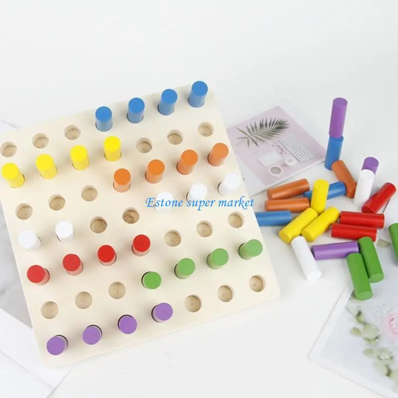 090B Drewniana tablica do sortowania kolorów Zabawka dla dzieci uczących się rozwoju umiejętności motorycznych od 3 lat