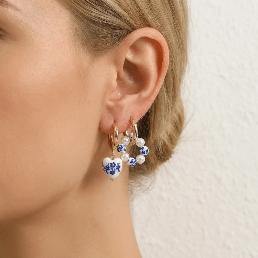 Blaue und weiße Keramik-Anhänger-Ohrringe, Edelstahl, chinesischer Stil, Ohrbügel, Hanfu-Accessoires, Ohrbügel, Herz-Ohrringe – Detail 11